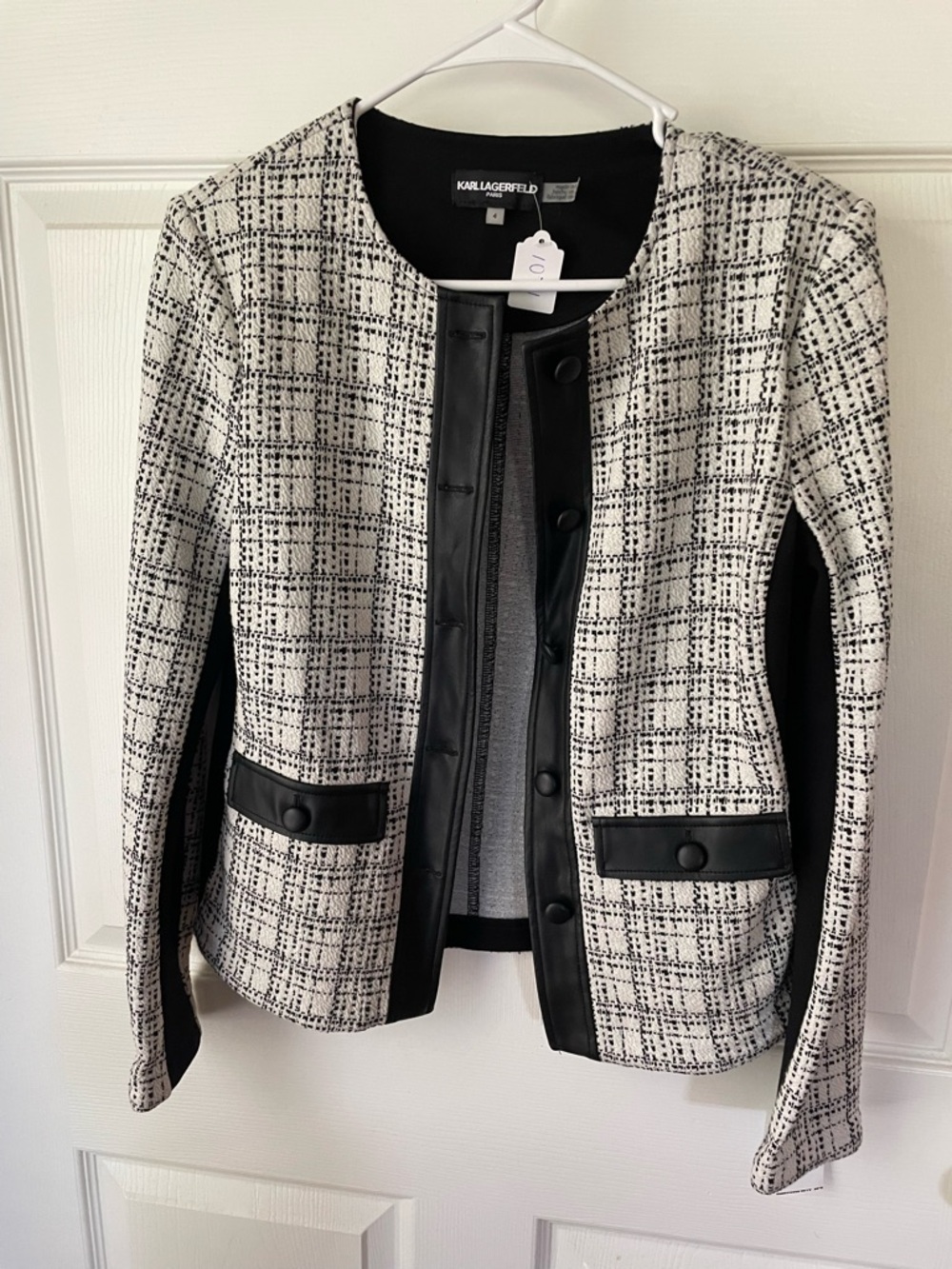 Karl Lagerfeld Paris Black & White Tweed Moto Jacket Size 4